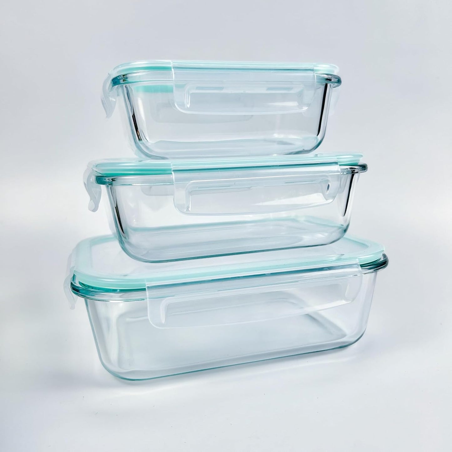3 Piece Glass Food Storage Container Set Sealed Reusable Pantry Kitchen Storage Container Glass Lunch Prep Container Lunch Box, Microwave, Refrigerator and Dishwasher.