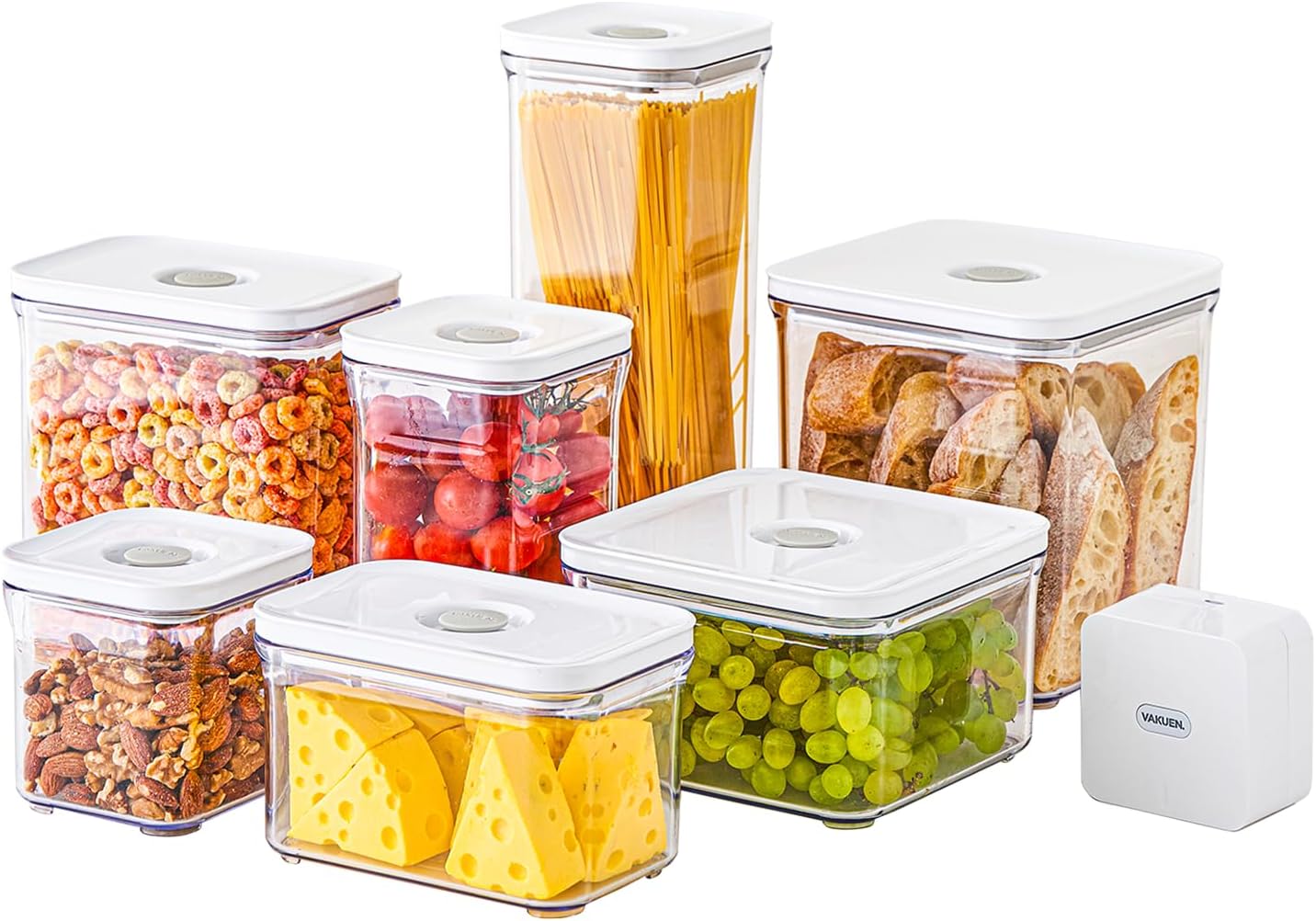 VAKUEN Premium Airtight Food Storage Containers Mega 8P/Set. Total 46.11cup, 7pcs Container and Vacuum Sealer. Smart One-Click Seal Lid, Patented Double Silicone Lining, 100% Leak Proof, BPA-FREE