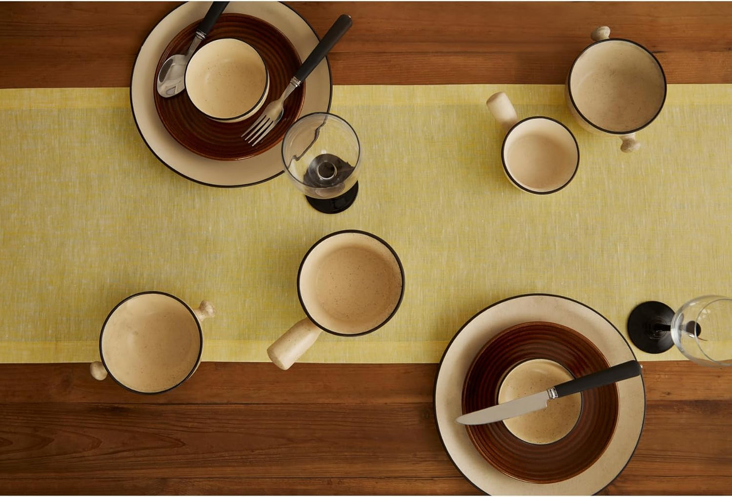 Solino Home Linen Table Runner 120 Inches Long - Athena, 100% Pure Linen Chambray Lemon Yellow 14 x 120 Inch Table Runner