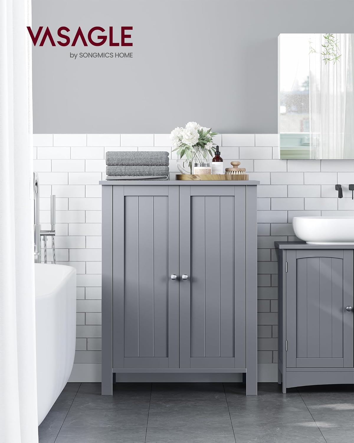 VASAGLE Floor Storage Cabinet, Freestanding Storage Unit with 2 Adjustable Shelves, for Bathroom Living Room Dining Kitchen, 11.8 x 23.6 x 31.5 Inches, Dove Gray UBCB060P36