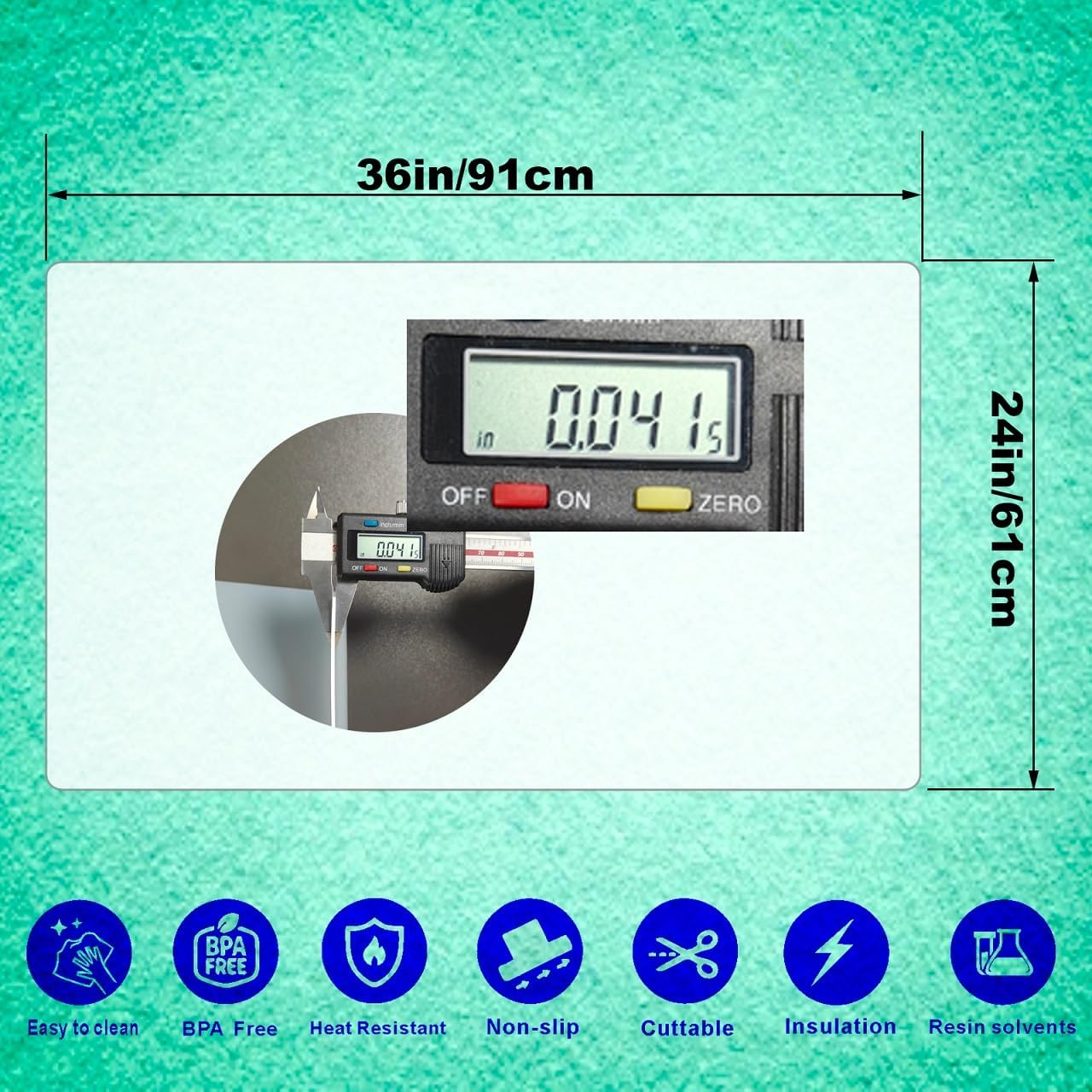 36” x 24”Silicone mat, Large Silicone Heat-Resistant mat, Kitchen countertop Non-Slip mat, Craft Table placemat.(Translucent)