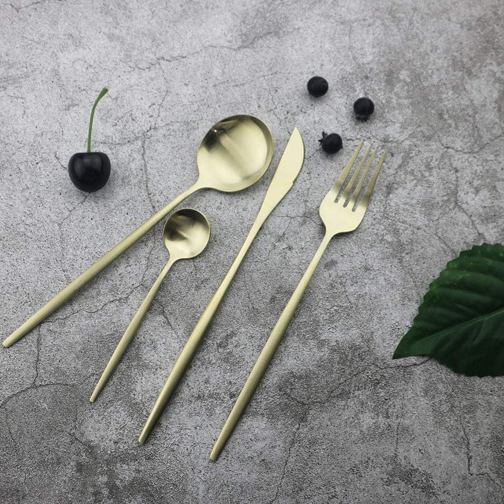 JASHII Silverware Set, 24-Piece Stainless Steel Flatware Set,Kitchen Utensil Set Service for 6,Tableware Cutlery Set for Home, Dishwasher Safe (Matte Champagne gold)