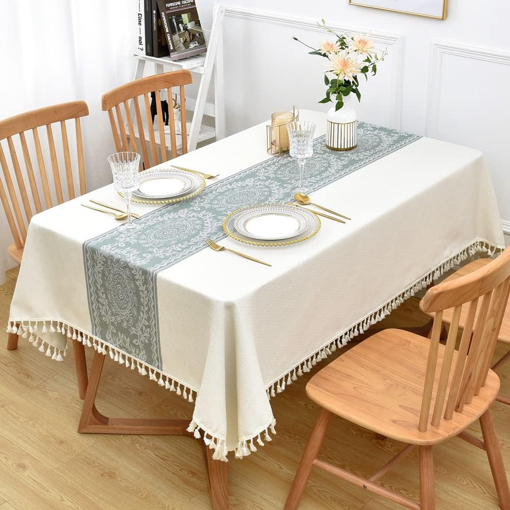 Heavy Duty Cotton Linen Table Cloth for Square Table Farmhouse Vintage Tablecloth Washable Rustic Table Cover (Flowers, 52x52 inch)