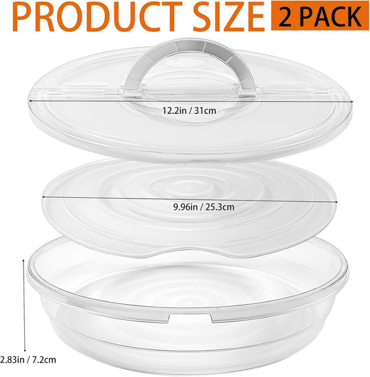 2 Pack 12 Inch Food Storage Container with Lid and Handle, Round Plastic Pizza Slice Storage Container, Reusable Pie Carrier Keeper for Food Cake Cheesecake, Clear