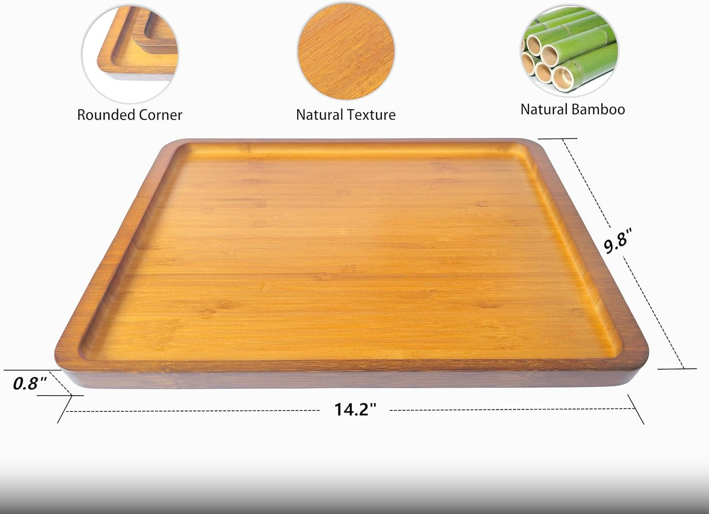 Bamboo Serving Tray - Large Wood Serving Tray, Breakfast in Bed, Coffee Table, Dinner & bar - Decorative Bed Table Tray for Kitchen or Bedroom (14.2" x 9.8" x 0.8")