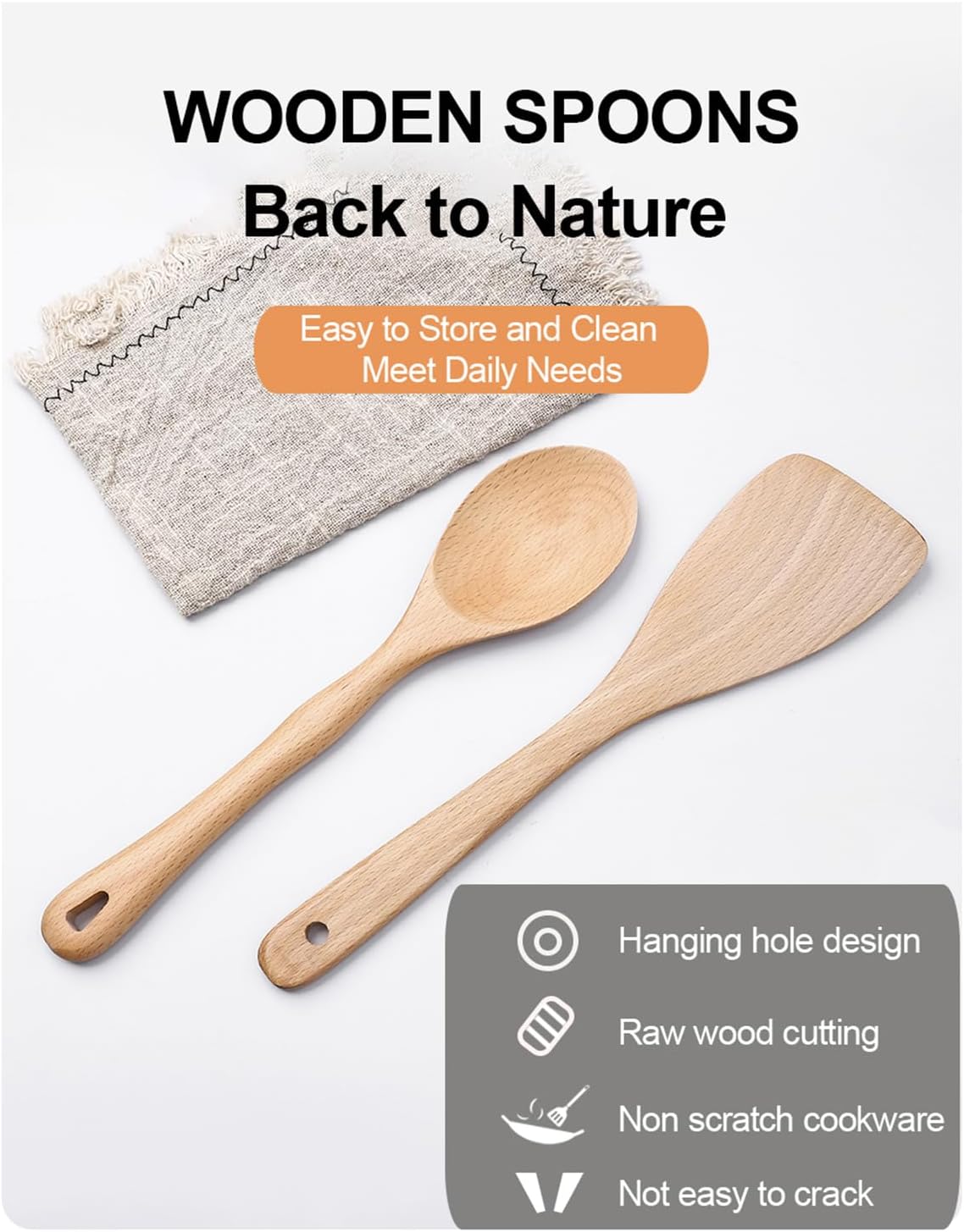 Wooden Spoons for Cooking 2 Pcs Kitchen Utensils Set Wood Spatula Spoon for Stirring Mixing Serving
