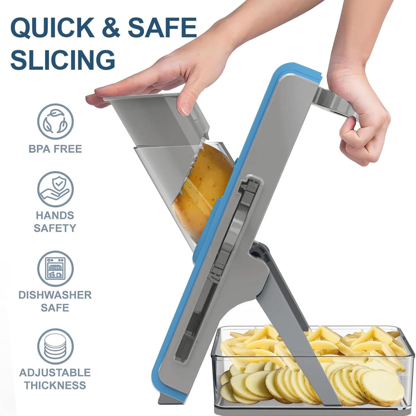 Mandoline Slicer for Kitchen, Mandoline Slicer Safe Multifunctional Dicer Adjustable Commercial Slicer Machine Stainless Steel Chopper