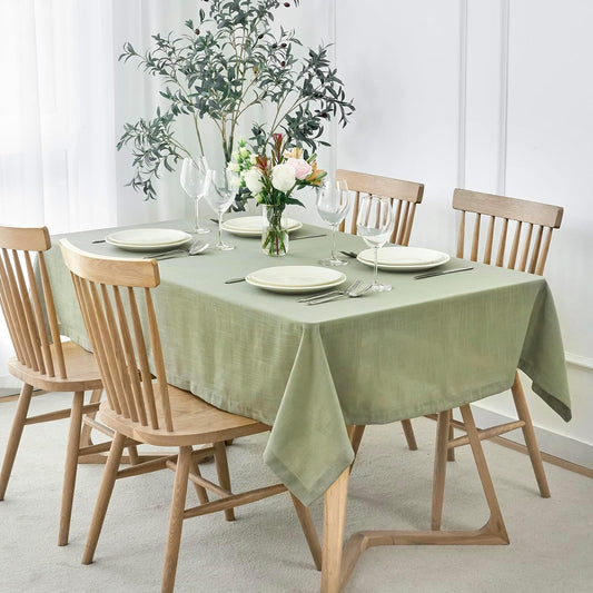 maxmill Lux Faux Linen Table Cloth with Slubby Texture Wrinkle Resistant Anti-Shrink Soft Tablecloth for Kitchen Dining Tabletop for Buffet Banquet Parties Rectangle 60 x 140 Inch Sage Green