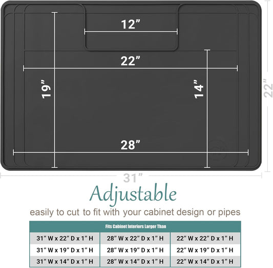 The Original Under Sink Mat - Silicone Waterproof mat, Adjustable, Easy to Clean, Kitchen cabinet liner, Disifenction Surface - 31" x 22" or smaller (Dark Gray, 31" x 22")