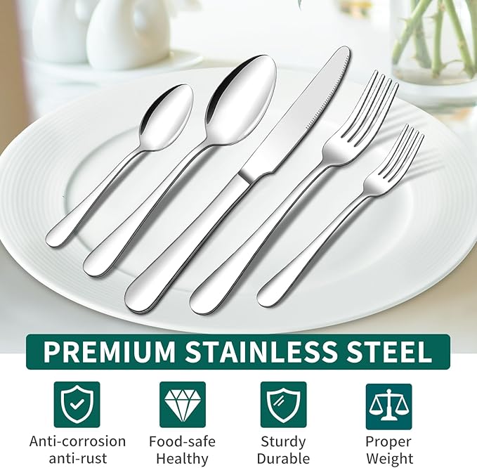 ENLOY 40 Piece Silverware Set for 8, Stainless Steel Flatware Set, Kitchen Utensil Set Cutlery Tableware for Home and Restaurant, Service for 8, Dinner Knives/Spoons/Forks, Dishwasher Safe