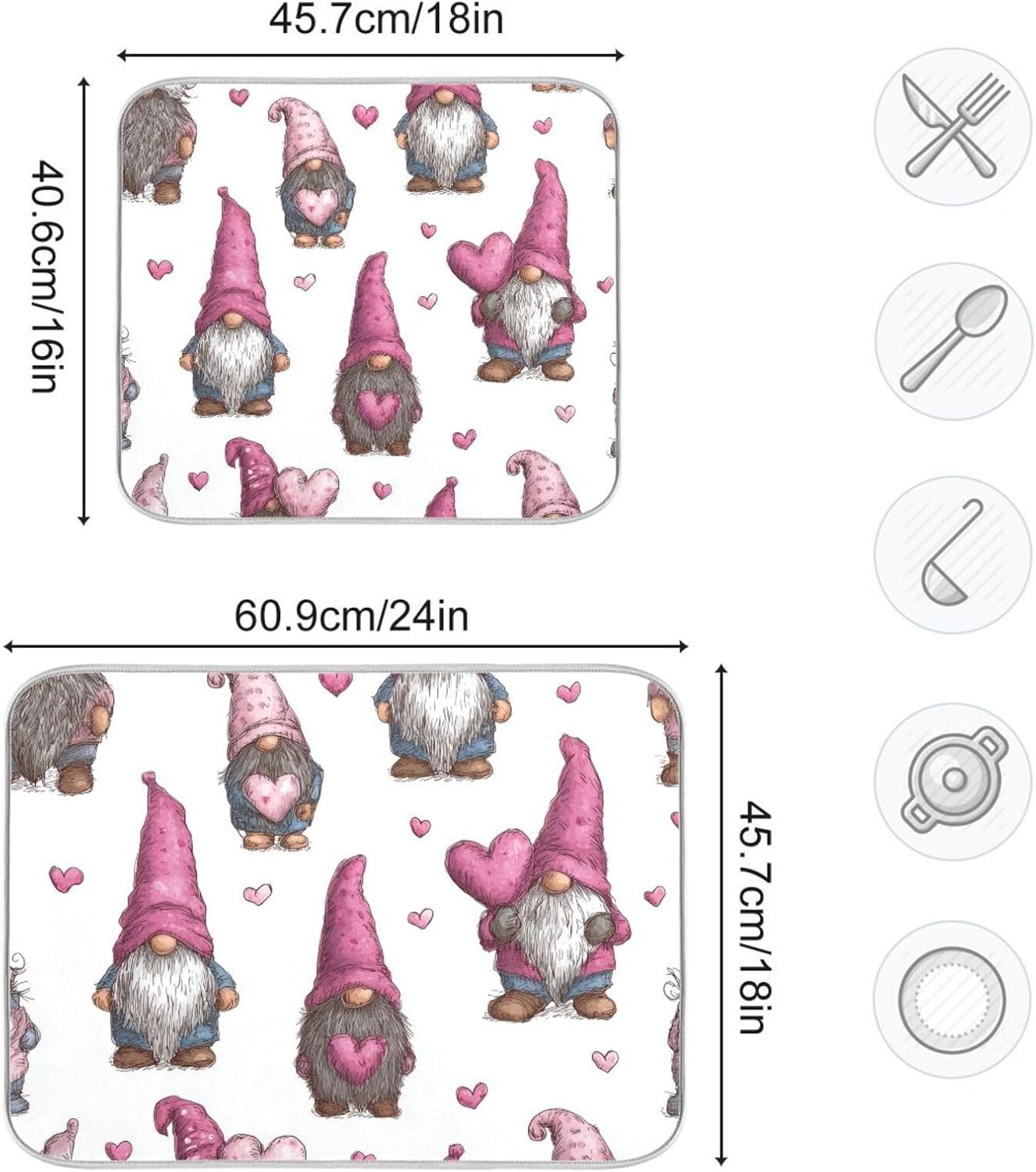 Cute Gnomes with Pink Hats Dish Drying Mat Super Absorbent Drying Mat 18x24 inch Large Dish Drying Mats for Kitchen Counter Dish Drying Pads Kitchen Drying Matt for Countertop