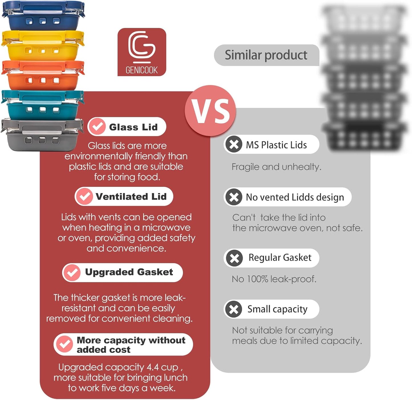 Glass Food Storage Containers With Glass Lids Bento Box Set Lunch Box Eco Friendly Meal Prep Containers Airtight – Plastic Free, Silicon Sleeve Bpa Free 4.4cup/ 5 * 1050ml