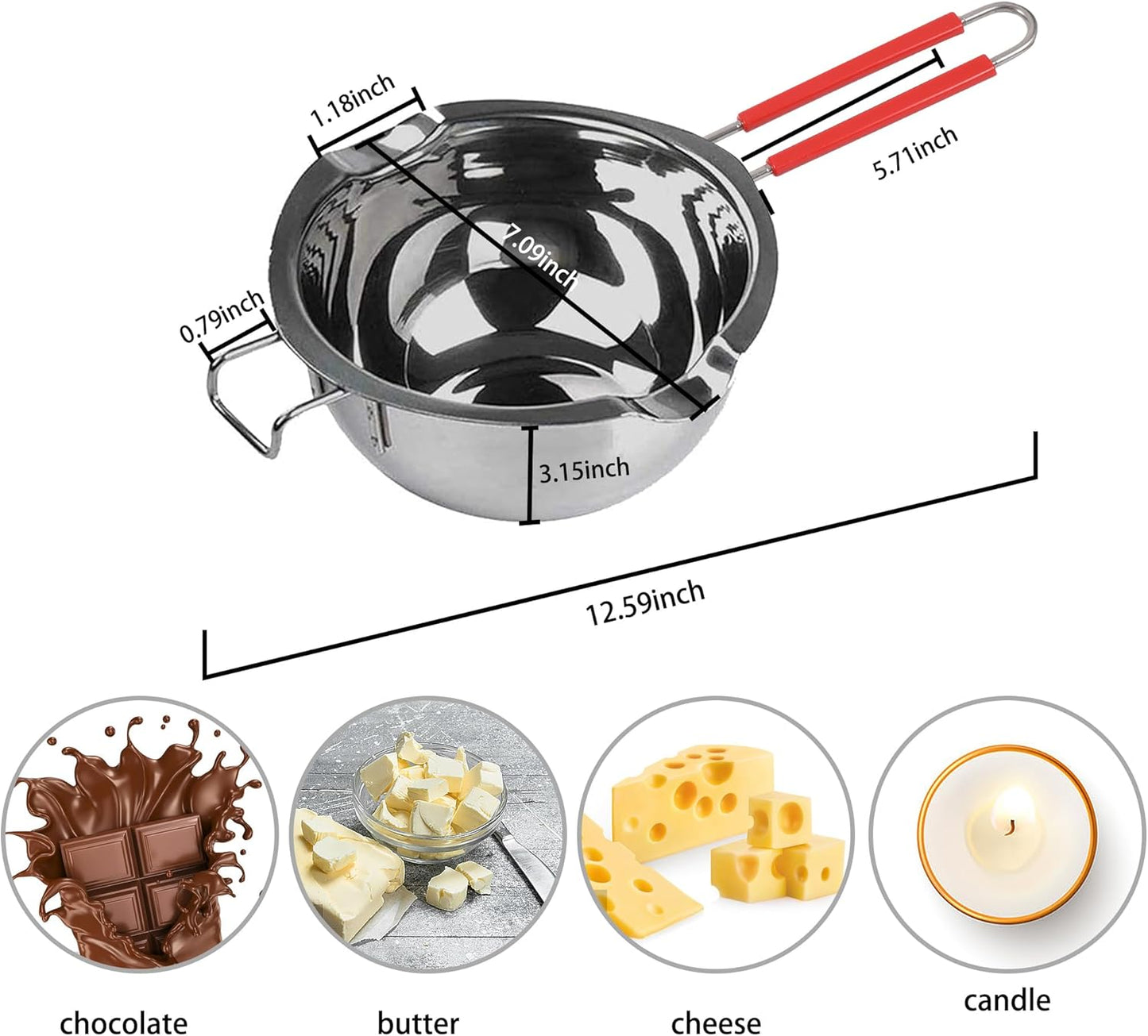 Stainless Steel Double Boiler Melting Pot with Heat Resistant Handle, Large Capacity Chocolate Melting Pot for Butter Candy Butter Cheese, Candle Making (1000/2200ML)