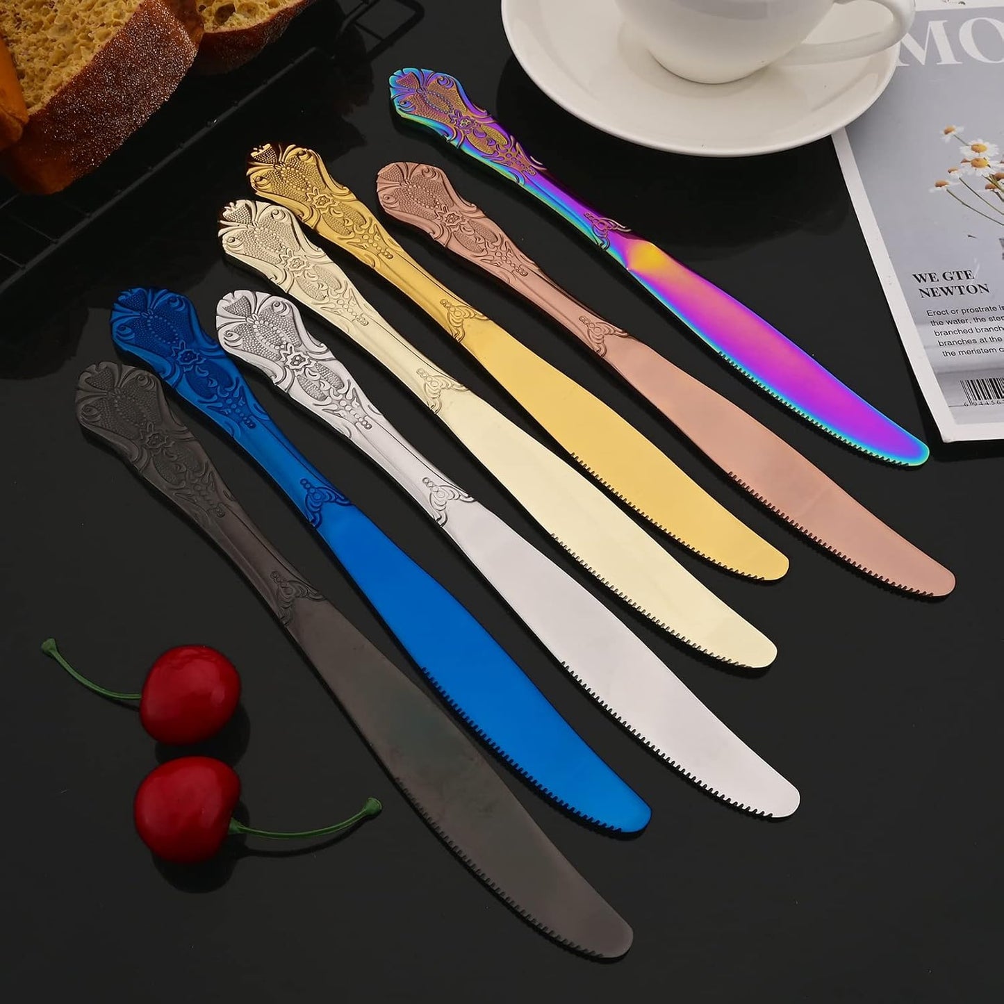 JASHII 24-Piece Silverware Set, Stainless Steel Flatware Cutlery Eating Utensils Service for 6, Unique Elegant Pattern, Mirror Polished, Dishwasher Safe (Rose gold)