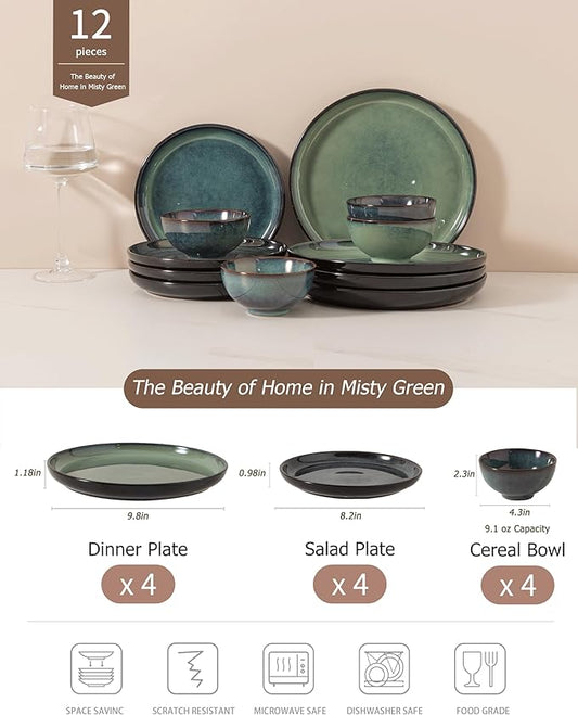 Dinnerware sets plates and bowls sets modern plates stoneware dinnerware set Plates and Bowls Set for 4, 12 Pieces Dishes,Microwave and Dishwasher Safe Tableware (style - 4, 4 - Set (12pcs))
