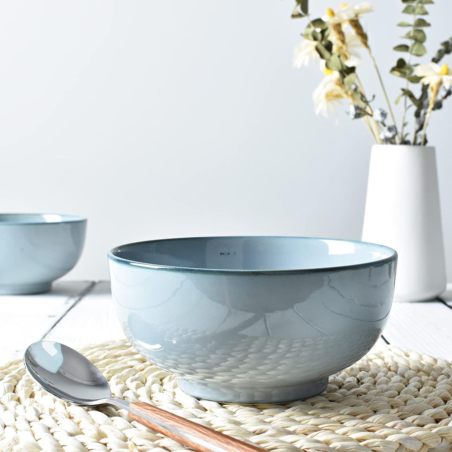 Bosmarlin Ceramic Bowl Set of 4, Dishwasher and Microwave Safe (5.75 Inches, Grey)