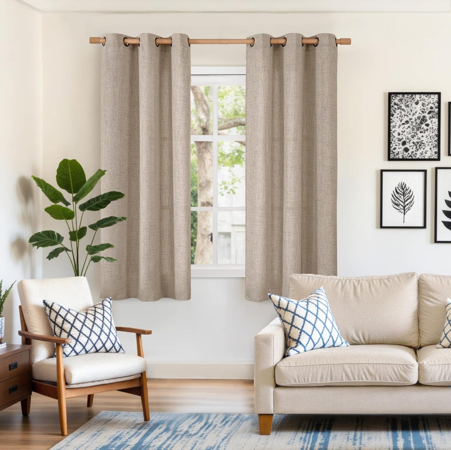 YoungsTex Linen Curtains 63 Inches Length 2 Panels for Window, Light Filtering Drapes with Textured Bronze Grommet Privacy for Living Room Bedroom, Dark Oatmeal, 38 x 63 Inch