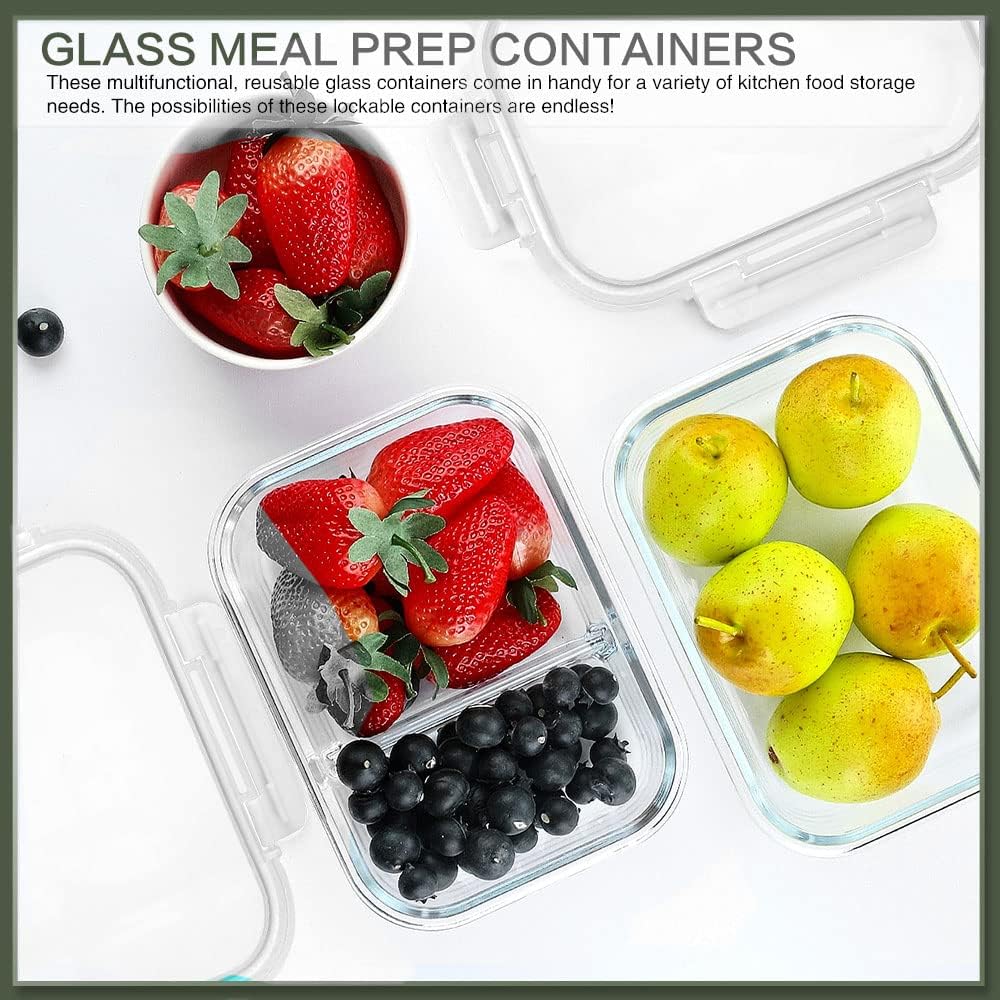 KOMUEE 10 Packs 30 oz Glass Meal Prep Containers,Glass Food Storage Containers with Lids,Airtight Lunch Bento Boxes,Microwave, Oven, Freezer and Dishwasher,White