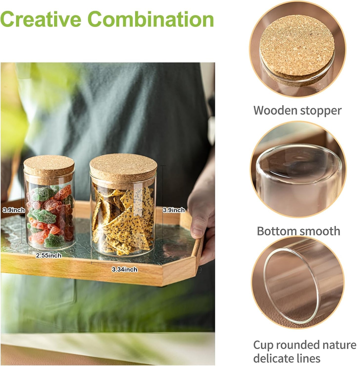 Airtight Glass Jars with Cork Lids -set of 8 (4 Large 16oz & 4 Small 10oz) Kitchen Storage Containers for Tea, Cereal, Spices, Beans, Candy | Wedding, Pantry, Biscuit Organization (8PCS)