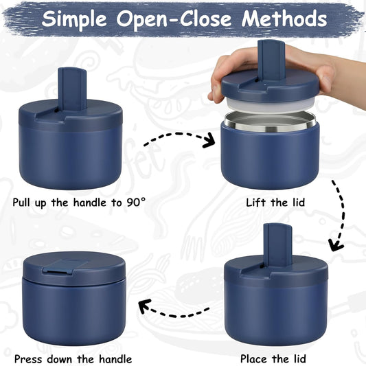 12oz Insulated Vacuum Food Jar with Buckle Lid Wide Mouth Soup Thermo for Hot Food Kids Leakproof Stainless Steel Lunch Container- Blue 1 Pack