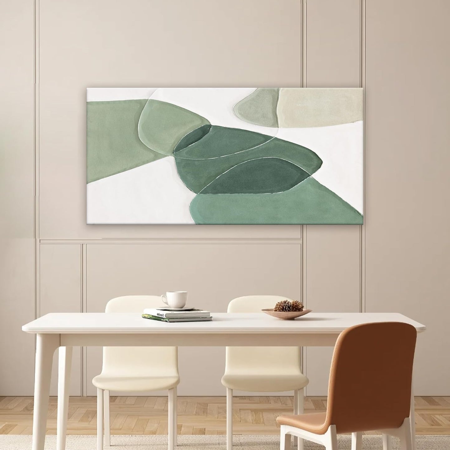 QSQ Green Wall Art Decor Green White Boho Wall Art Minimalist Wall Art Geometric Color Block Canvas Artwork Paintings Wall Decor Modern Home Bedroom Art Office Decor 20"X 40"