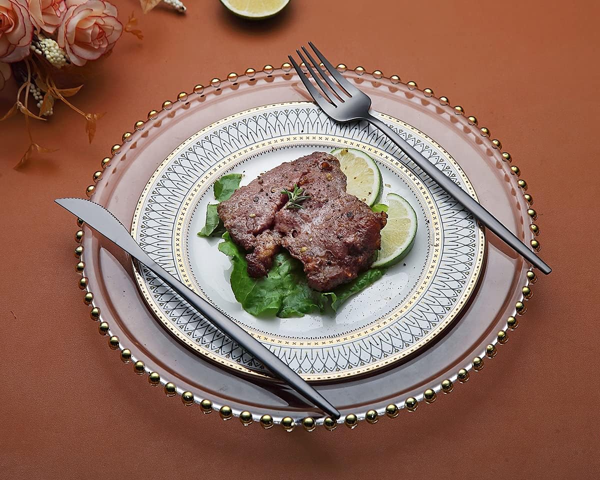 Stainless Steel Flatware Set, Titanium Plated, 40-Piece Service Set for 8 (Matte Black)