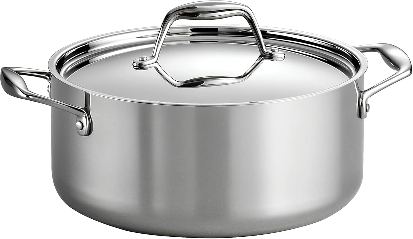 Tramontina Signature Tri-Ply Clad Stainless Steel 5-Quart Dutch Oven Pot with Lid, Induction-Ready, Dishwasher-Safe, NSF-Certified, Made in Brazil