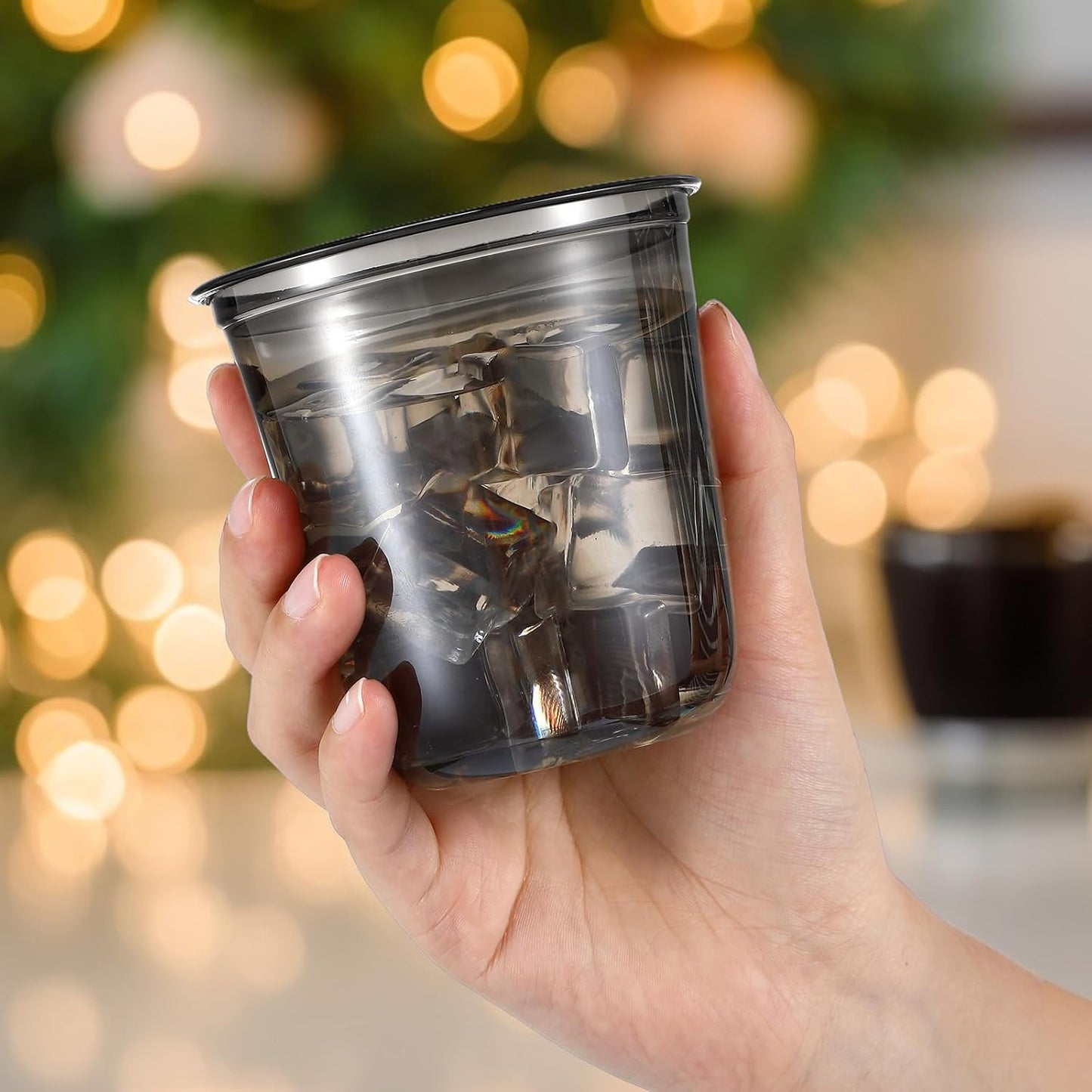 Disposable Stemless Glasses 12oz Crystal Plastic Wine Glasses Clear Classic Pet Cup for Meeting Weddings Birthdays Cocktail Christmas Party Supplies(Black,50pcs)