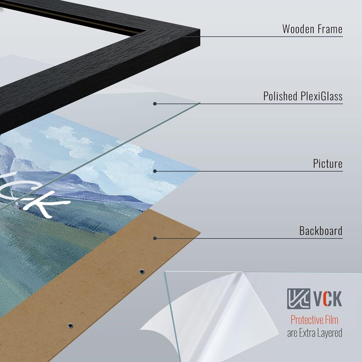 VCK 27x40 Poster Frames Set of 5 Exclusive Woodgrain Black Picture Frame, Wall Mounting Hanging