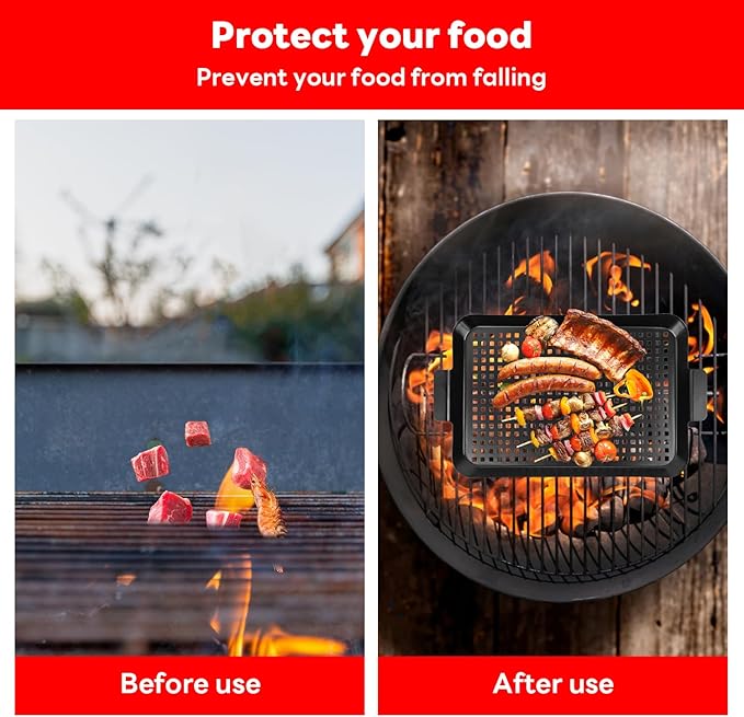 Grill pan, 2 Grilling Tray - Outdoor Grilling Baskets with Hole, Camping Barbecue Set for meat, fruits and vegetables (2 pieces)