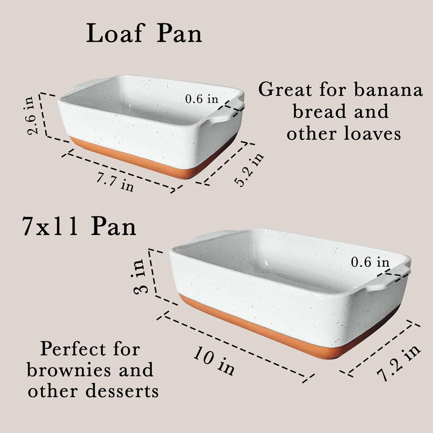 Mora 7x11in & Loaf Baking Dishes - Porcelain Casserole & Bakeware, Oven-to-Table, Freezer Safe - Set of 2, White
