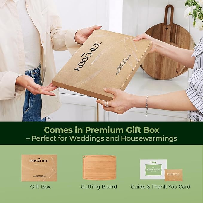 Dishwasher Safe Carbonized Bamboo Wood Cutting Boards for Kitchen with Juice Groove, Wooden Charcuterie & Chopping for Fruit, Vegetables & Cheese, Durable, Lightweight, Water-Resistant