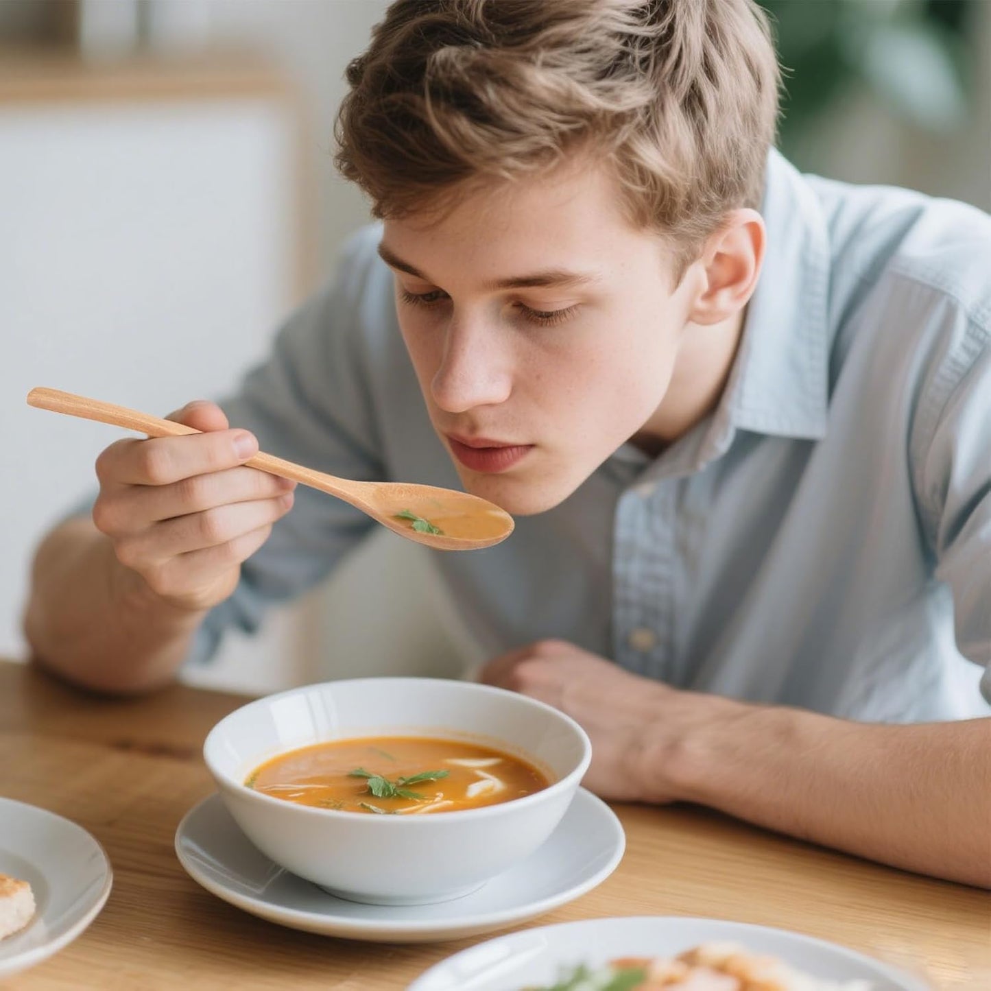 HAKSEN Wooden Spoons, 6PCS 9 Inch Wood Soup Spoons for Eating Mixing Stirring, Long Handle Spoon for Japanese Style Home Kitchen Cooking Stirring