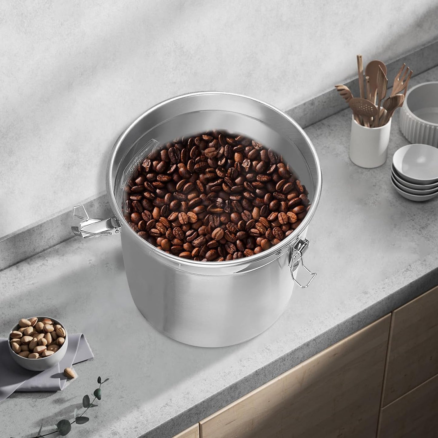 6L Stainless Steel Storage Bucket, Food Storage Containers With Lids and Sturdy Locking Clamp, 10-21lbs Metal Storage Bucket for Rice, Flour, Grain, Coffee Bean(6L)