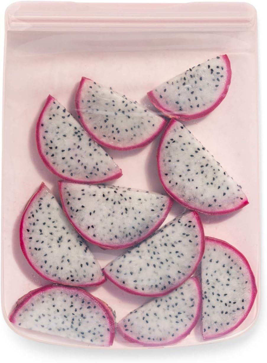 W&P Porter Silicone Reusable Storage Bags, Flat Variety 3 Pack (10oz, 34oz, 46oz), Blush, Food Storage Container, Microwave and Dishwasher Safe, Easy Cleaning