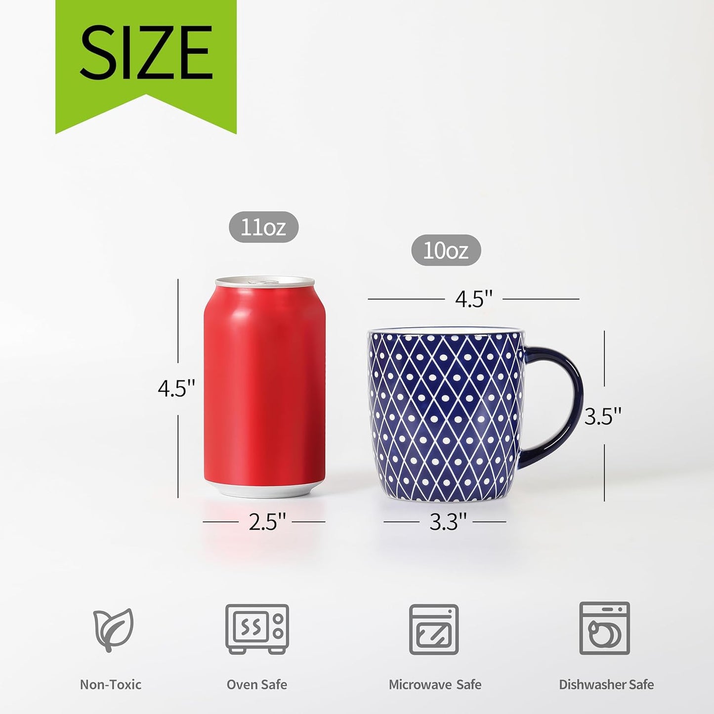 Selamica 10 OZ Coffee Mugs Set of 4, Small Coffee Cups Ceramic with Handle, Coffee Mug for Cappuccino Latte Cocoa Milk Tea, Dishwasher Microwave Safe,Vintage Blue