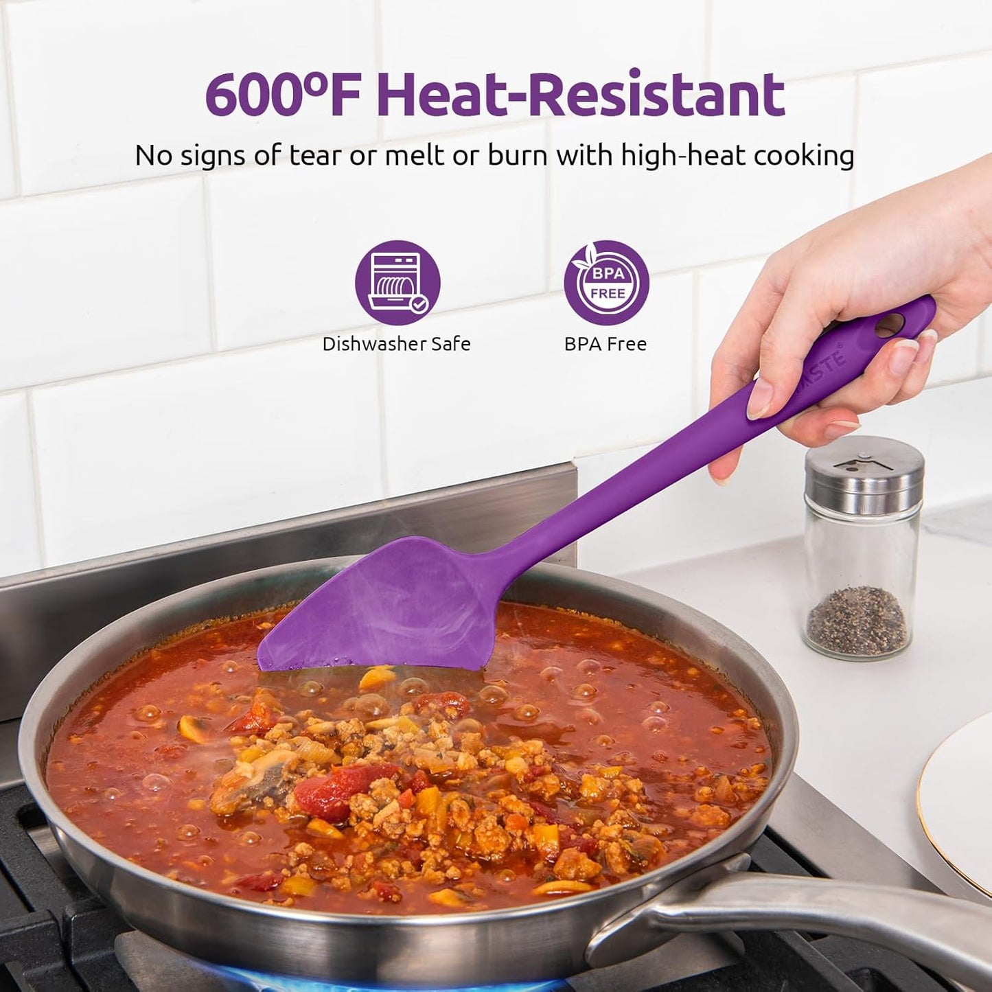 U-Taste Flat Spatula & Spoon Spatula: 11.38in 600ºF Heat Resistant Silicone Bowl Scraper, Flexible Rubber Kitchen Cooking Mixing Utensil with Upgraded Non-Stick Surface (Set of 2, Purple)