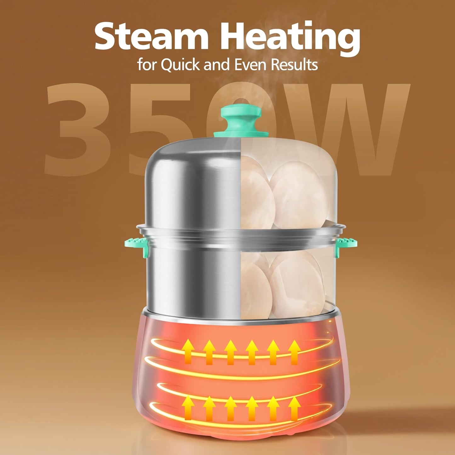 Hard Boiled Egg Cooker - CACHOO 14-Egg Rapid Stainless Steel Egg Boiler with 30-Min Timer & Auto Shut Off, Compact Electric Vegetable Steamer for Cooking, Dishwasher Safe, Aqua