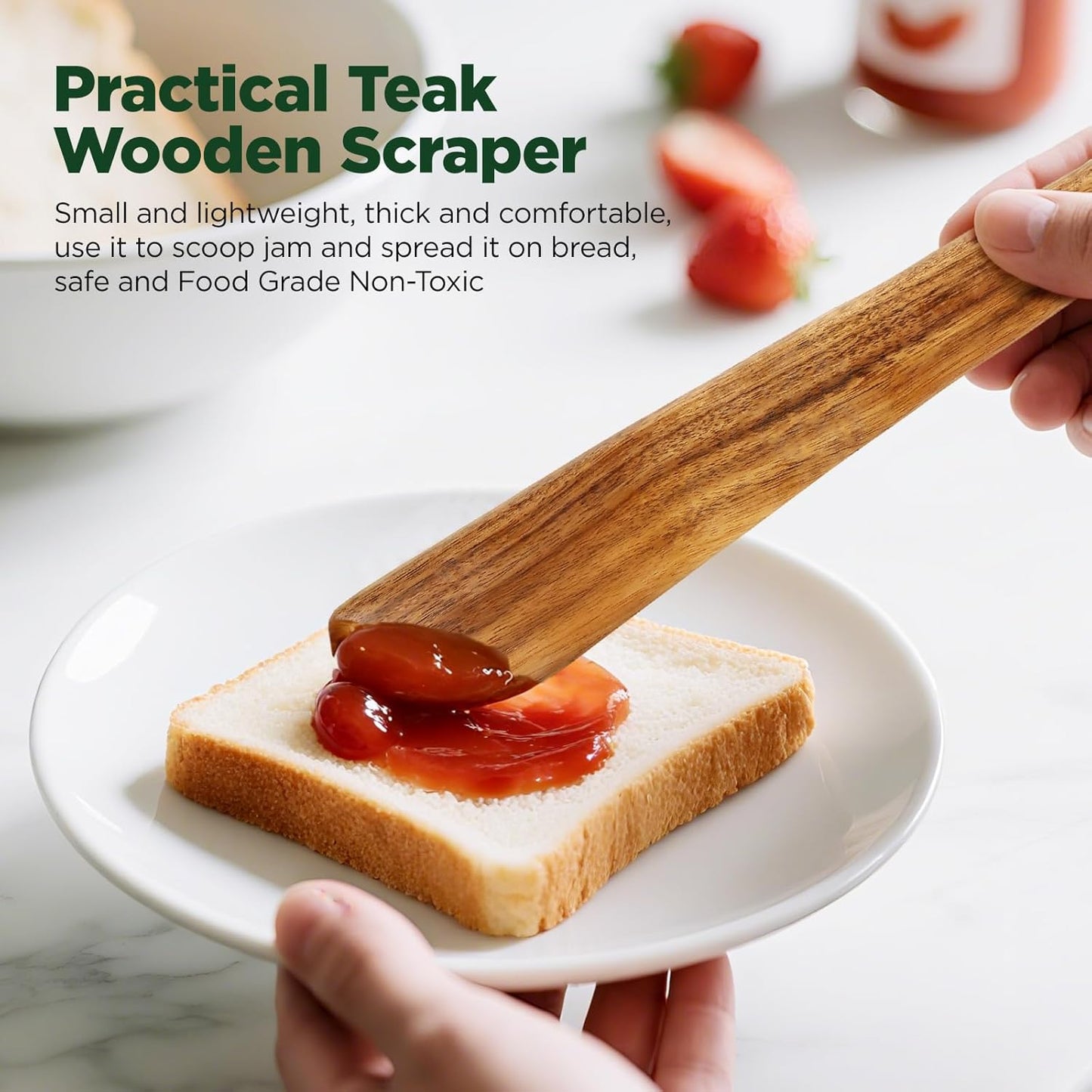 ANBUY 12 Inch Teak Wood Spatula for Cooking, Wooden Kitchen Utensil, Scraper Turner for Cast Iron, Egg Fish Flipper Flat Spatulas for Flipping, Serving, Scraping & Turning(2 pcs Scraper)