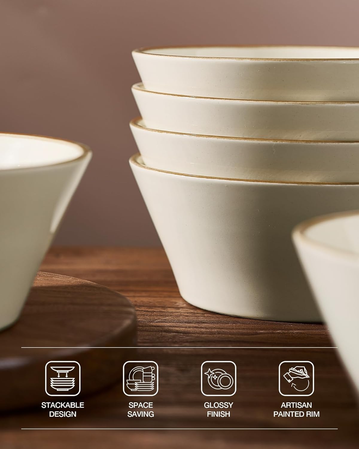 Famiware Saturn Dinnerware Sets, Plates and Bowls Sets for 4, 12 Pieces Stoneware Dish Set - Chip and Scratch Resistant, Microwave and Dishwasher Safe Tableware Set, Vanilla White with Rim