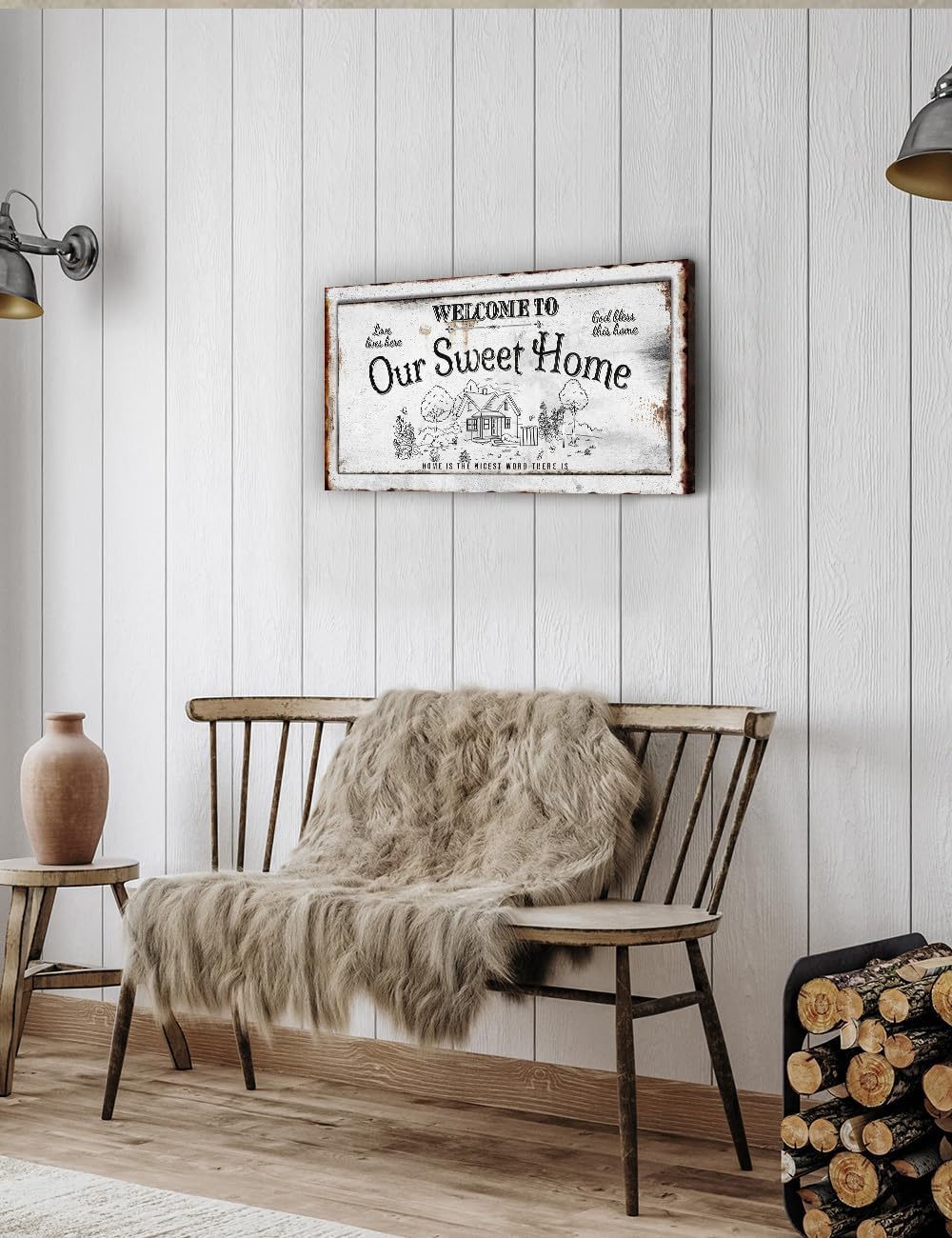 IPIC - Our Sweet Home Vintage Family Sign, Rustic Farmhouse Style Canvas Wall Art for Entryway or Living Room, Wall Decor for Home or Bedroom, Ready to Hang