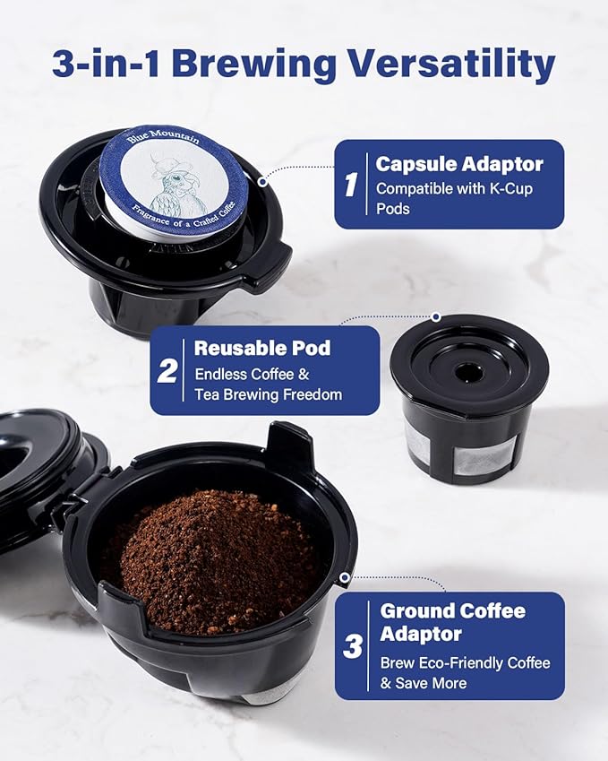 SHARDOR 3 in 1 Single Serve Coffee Maker, K Cup Pod Coffee Maker Compatible with Grounds & Teas, 6 to 14oz Brew Sizes, 40oz Removable Water Tank, Easy to Use, Black
