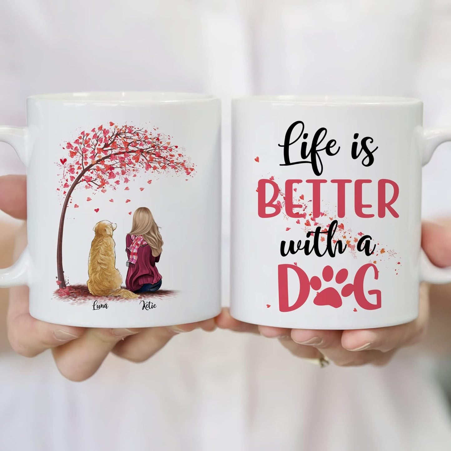 Gossby Personalized Dog Mom Mug - Life is Better with a (Girl Pink Tree) 11oz, 15oz Ceramic Coffee Names, Breeds Customized Gifts for Women Lovers, Owners (GBMUG146VAR301)