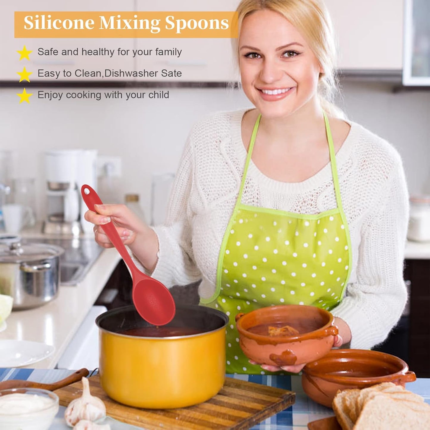 2 Pcs Silicone Nonstick Mixing Spoon, Silicone Spoons for Cooking Heat Resistant, Cooking Utensil for Kitchen Cooking Baking Stirring Serving (Red,Black)