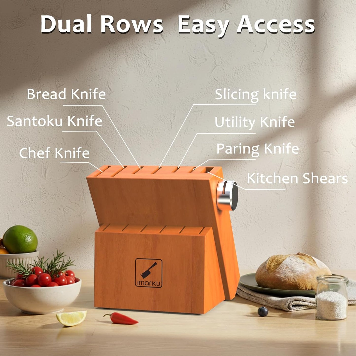 imarku Kitchen Knife Set with Block, 15PCS High Carbon Stainless Steel Knife Sets, One-piece Dishwasher Safe Kitchen Knives Set, Knife Set with Built-in Sharpener, Anti-slip handle, Brown