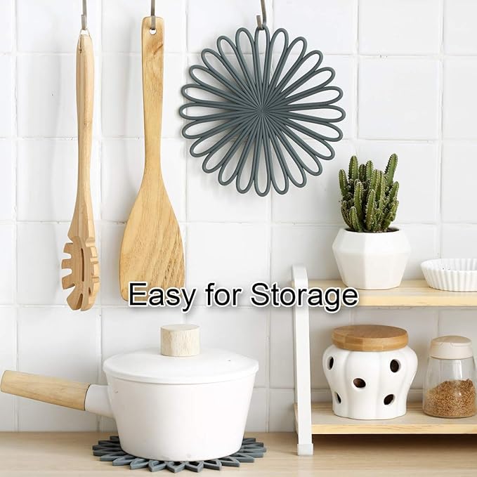 Set of 3 Silicone Trivet Mat - Hot Pot Holder Hot Pads for Table & Countertop - Trivet for Hot Dishes - Non-Slip & Heat Resistant Modern Kitchen Hot Pads for Pots & Pans, Black