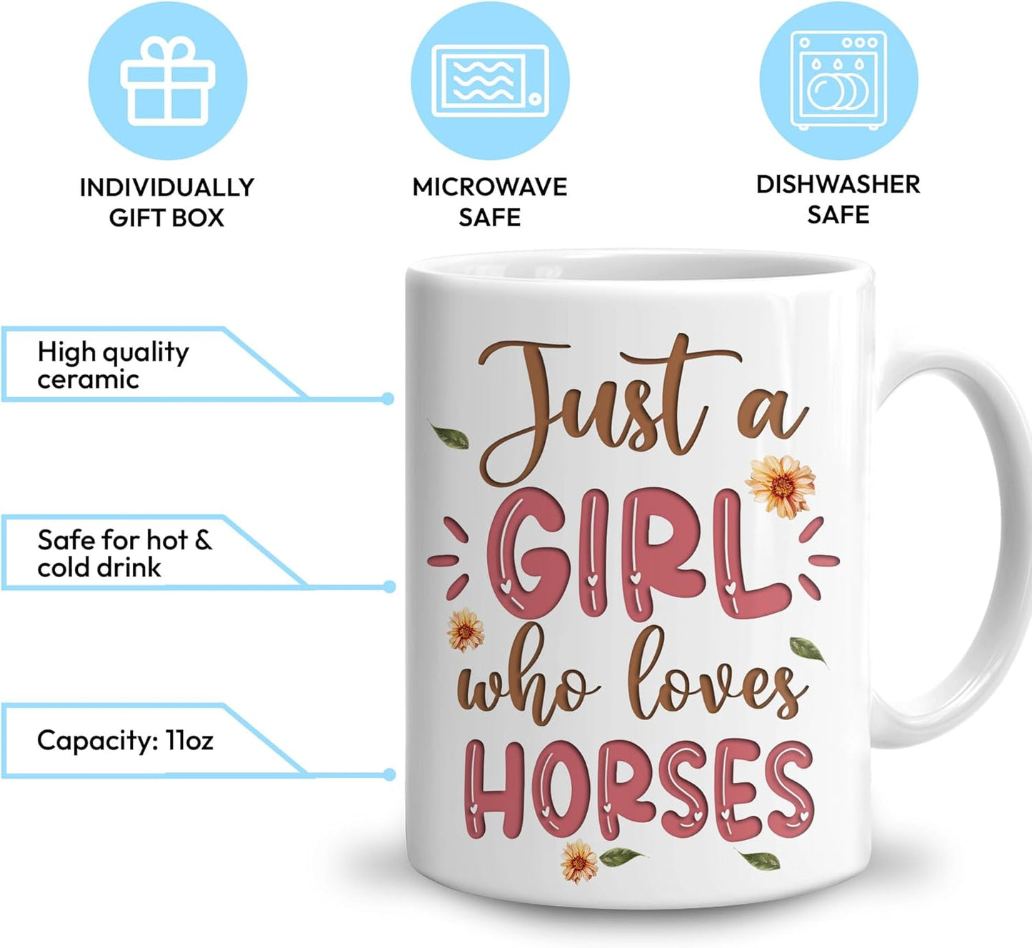 Hyturtle Personalized Gifts Horse Lover - Just A Girl Who Loves Horses Custom Name Ceramic Coffee Mug Cup 11oz - Idea Cute Animal Lover Gifts For Women, Girl Daughter On Birthday, Christmas