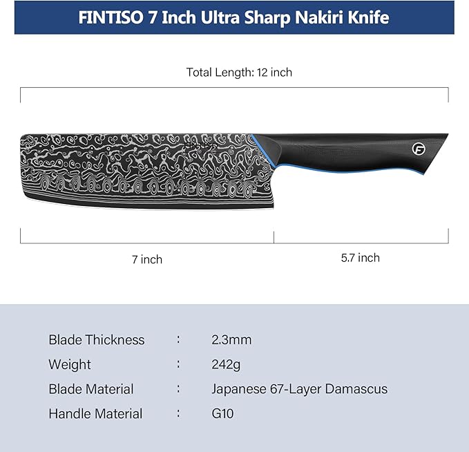 7 inch Nakiri Knife, Sharp Kitchen Knife Professional Asian Chef Knife in 67-Layer Japanese Damascus Steel, Multipurpose Meat Cleaver Vegetable Knife with G10 Handle