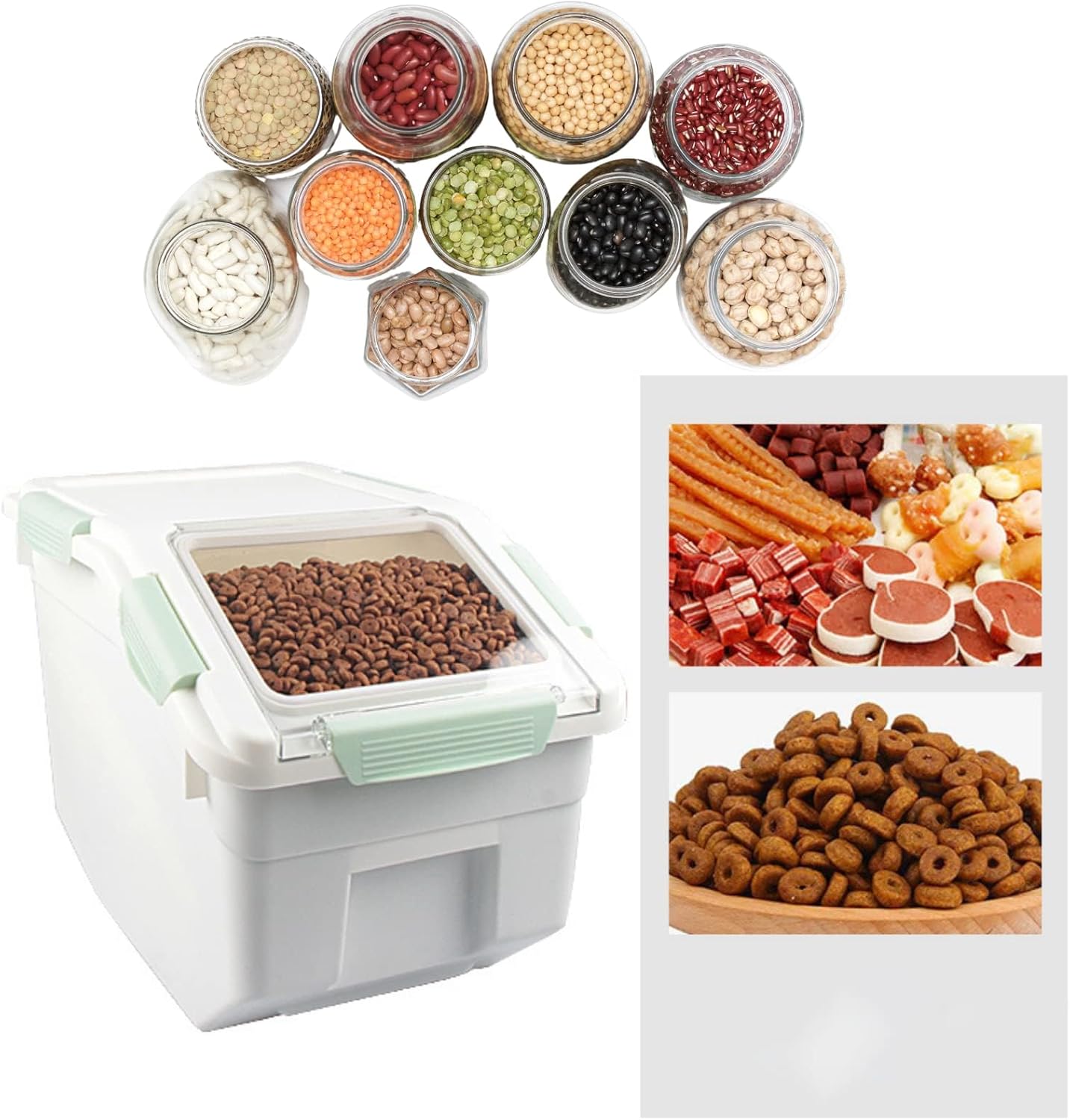 Large Flour Storage Container 25lb, 2 Pack BPA FREE Plastic Airtight Rice Storage Bin Pantry and Kitchen Food Organization, Barrel Measuring Cup and Airtight Lid for Sugar [Green ]