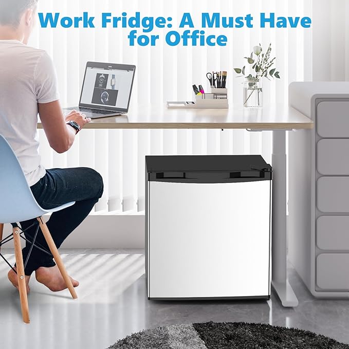 1.6 Cu.ft Mini Fridge with Freezer, Compact Single Reversible Door Refrigerator, Adjustable Thermostat, Ultra Quiet, Energy Efficient for Office, Dorm, Bedroom, Apartment -Silver